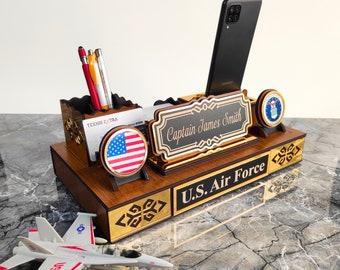 Plaque nominative de bureau personnalisée de l'armée et de l'air américaines, plaque nominative personnalisée tout-en-un pour bureau, cadeau pour les soldats