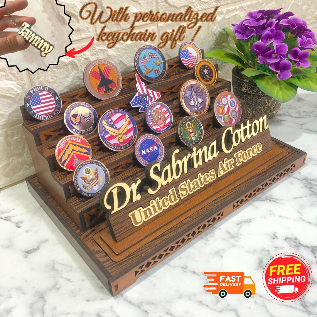 Custom Coin Stand, 4-step Wooden Coin Holder, Personalized Coin Holder ...