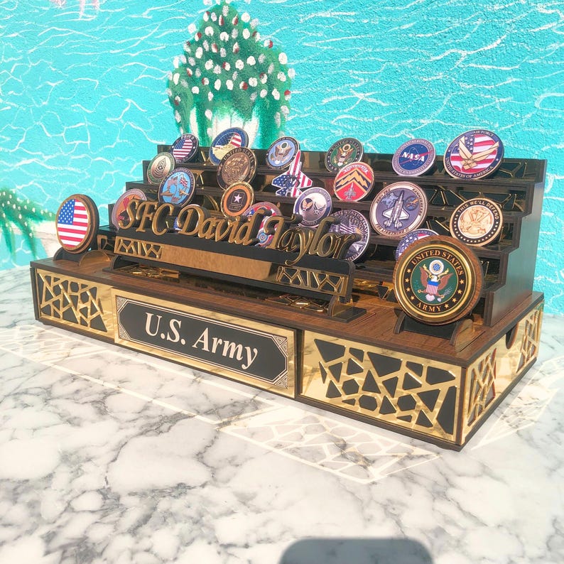 Coin Racks Army Military Coin Display Extra Large, With 2 Drawers for Extra Coin ...