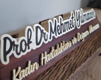 Wooden table name plate made with a special technique and design, personalized sign, graduation gift