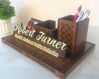 Unique Minimalist Design Desk Name Sign, Doctor Office Desk Decor, Personalized Desk Name Plate and Desk Organizer, Doctor Thank You Gift