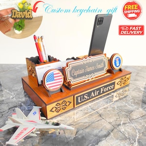U.S. Army & Air Force Custom Desk Name Plate, All-in-One Personalized Name Sign for Desk, Gift for soldiers