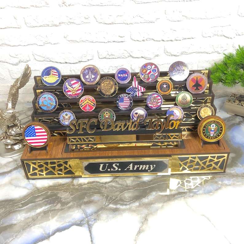 Unique Army Coin Racks Military Coin Display Extra Large, With 2 Drawers for Extra Coin ...