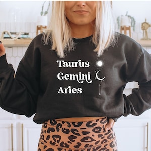 Sun Moon and Rising Sign Sweatshirt, Horóscopo Personalizado Crewneck, Big Three Astrology Sweatshirt, Custom Zodiac Hoodie, Carta natal