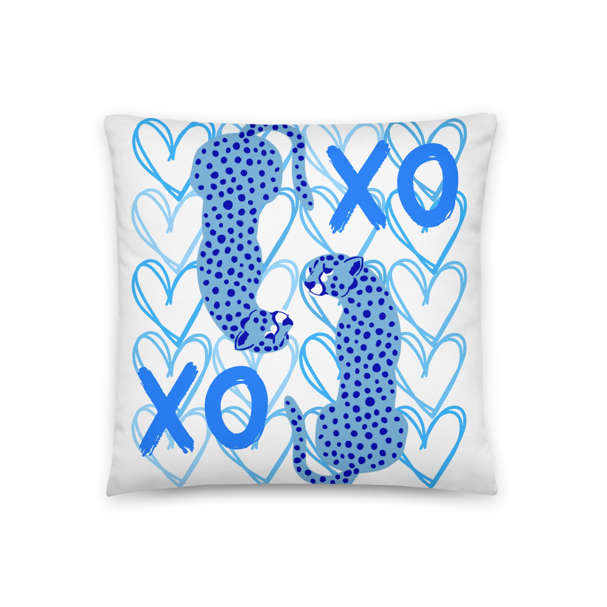 Preppy Watercolor Hearts Inspired in Blue pillow with insert - zip clo –