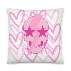 Preppy Throw Pillow Preppy Room Decor Preppy Dorm Room Decor Skull Pillow Heart Pillow Hot Pink Pillow Trendy Pillow VSCO Aesthetic Pillow