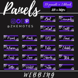 Spider Web Panels, Twitch Panels, Halloween Panels, Black and Purple Panels, Spooky Panels