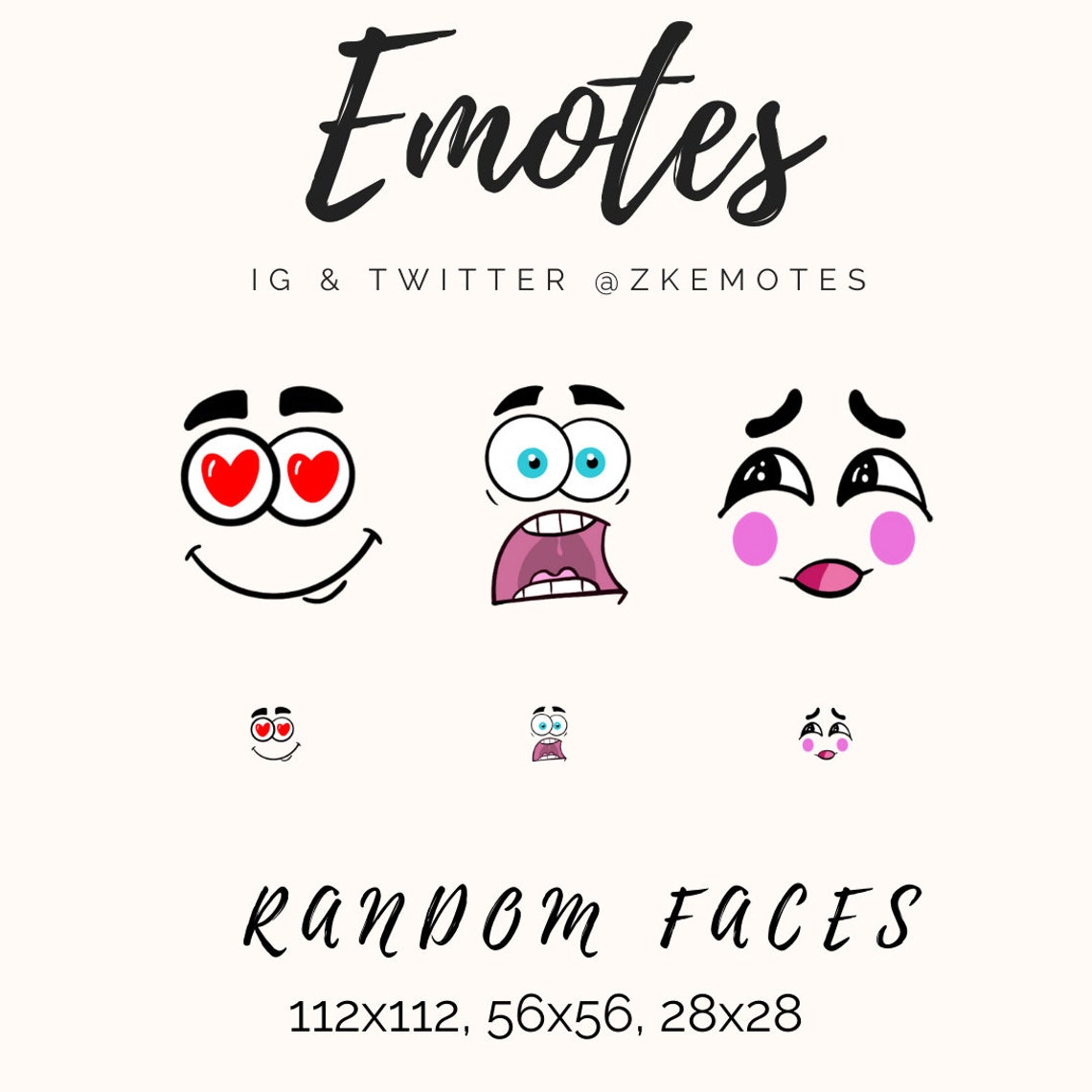 Basic Cartoon Expression Emotes, Twitch Emotes, Streamer Emotes
