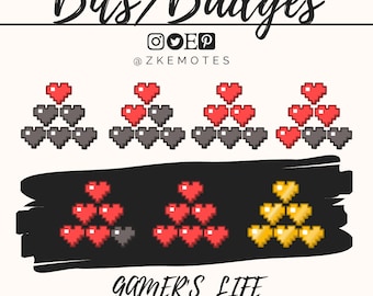Gaming Hearts Twitch Badges, Pixel Art (Digital Download)