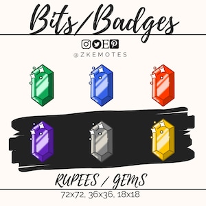 Rupee Badges, Gem Badges, Twitch Sub Badges, Streamer Badges, Sub Badge Emotes