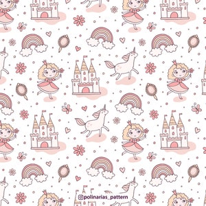 Little Princess Seamless Pattern - Digital Seamless File for Fabric ...
