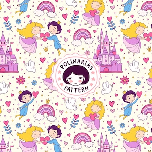 Cute Princess In love Seamless Pattern - Fabric Digital Seamless File