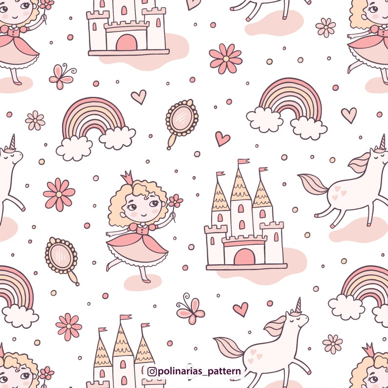 Little Princess Seamless Pattern - Digital Seamless File for Fabric ...