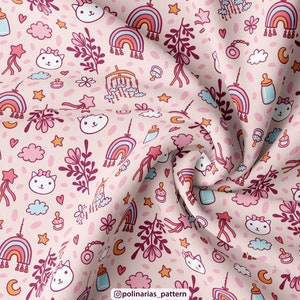 Cute Baby Cat Boho Girly Seamless Pattern Design for Kids - Etsy