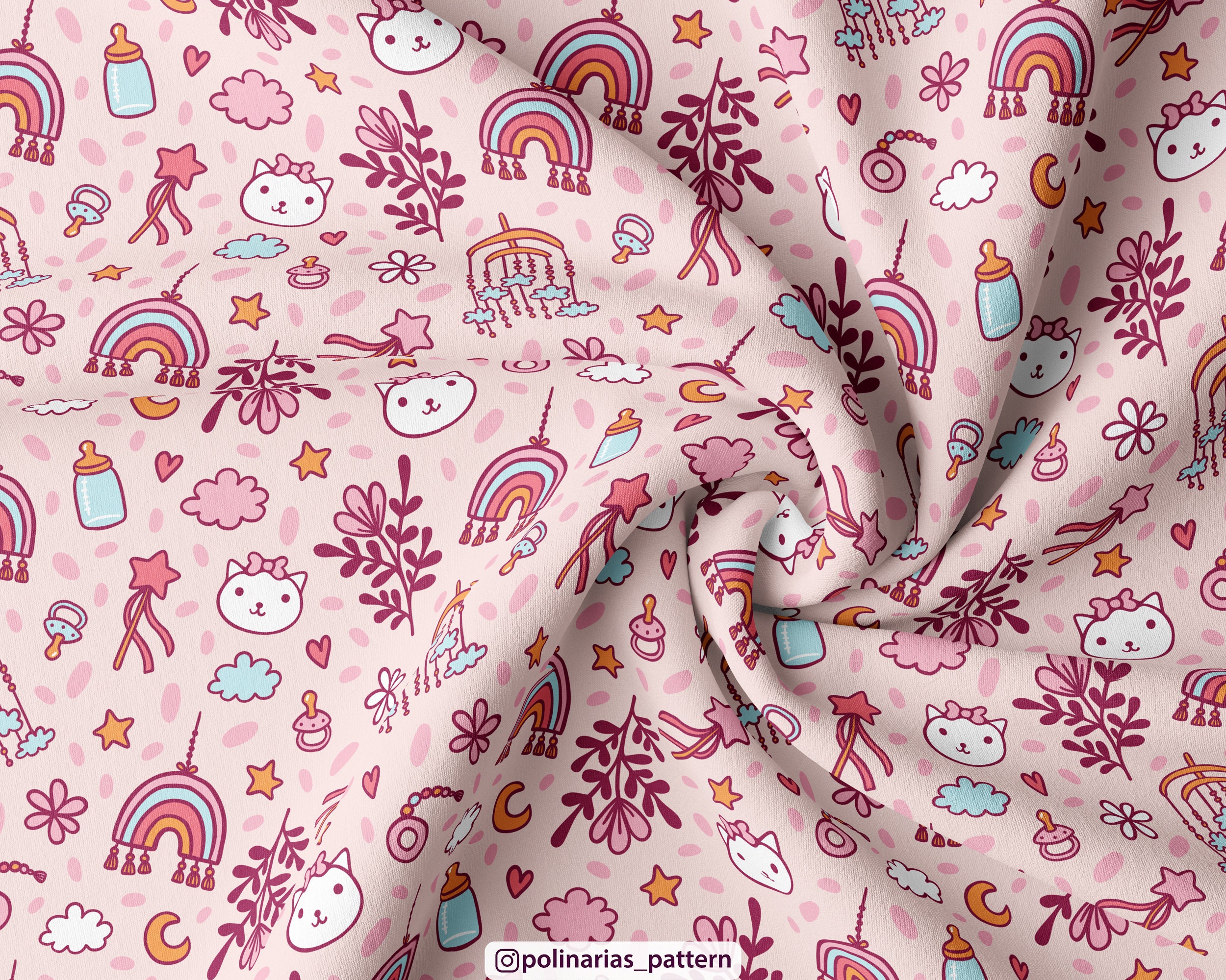 Cute Baby Cat Boho Girly Seamless Pattern Design for Kids - Etsy