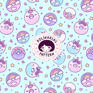 Lindo unicornio donut archivo de patrón sin costuras - Diseño de tela para niños - Uso comercial - Diseño de sublimación