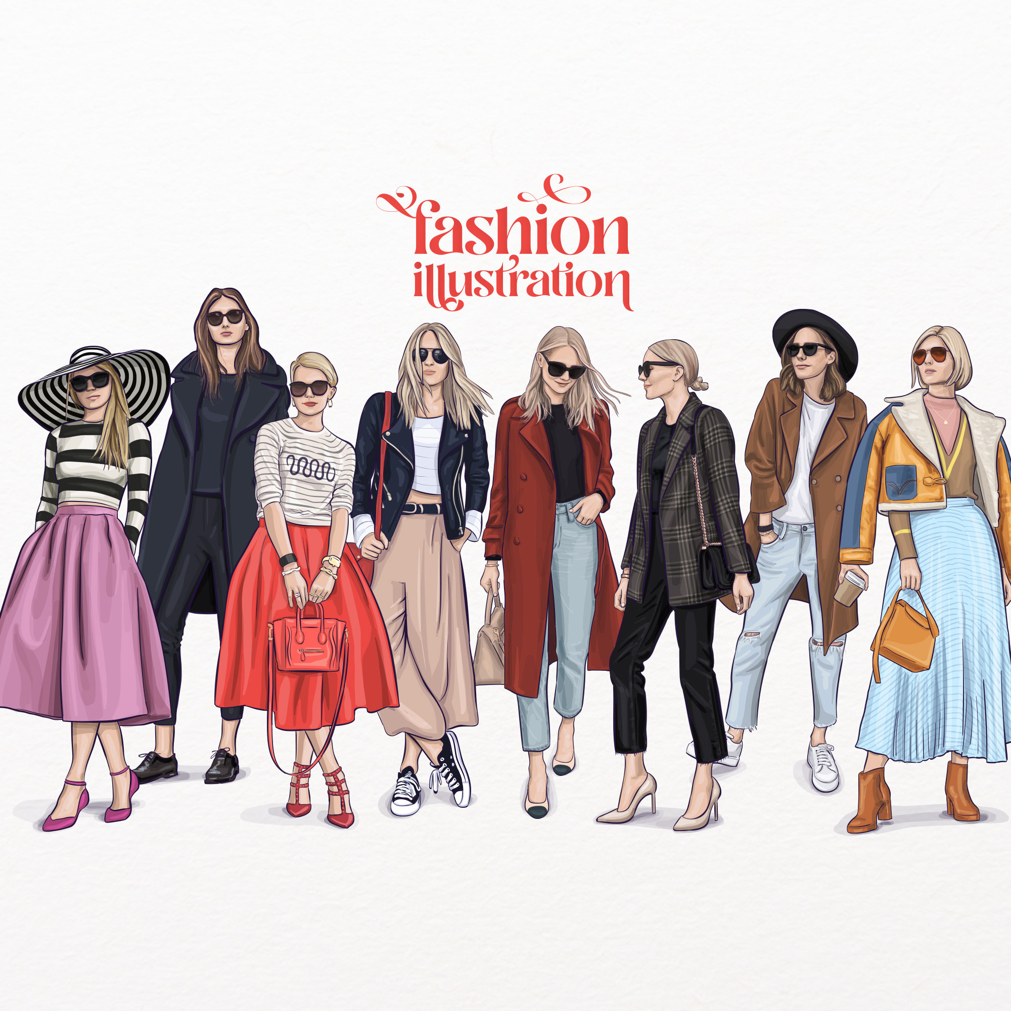 Fashion illustration digital dowload PNGs Ai Eps files.  Etsy