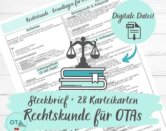 Rechtskunde Lernzettel & Karteikarten für OTA Ausbildung | OP-Lehre, Schweigepflicht, Einwilligung, Haftung, Strafrecht, Datenschutz