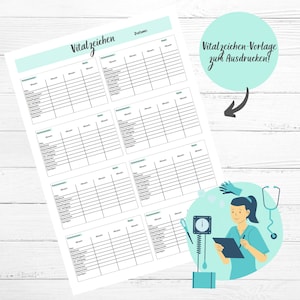 Vital sign template nursing station nurse, midwife, Mfa, medicine, training to print digitally PDF