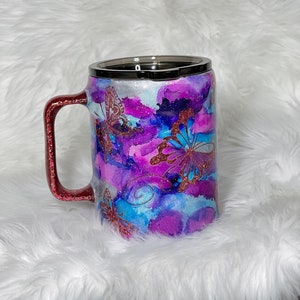 Butterfly glitter peekaboo watercolor art coffee cup tumbler stainless steel epoxy