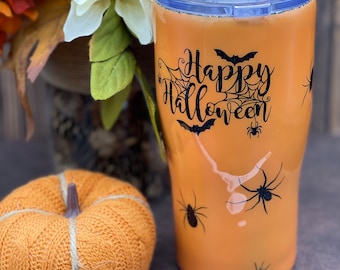 Halloween spider bat web peekaboo fall tumbler cup happy Halloween creepy autumn fall gift for her mom grandma teacher daughter teen*glitter