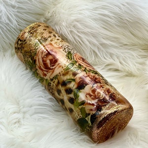 Roses and animal print glitter stainless steel epoxy tumbler cup gift for her mom grandma