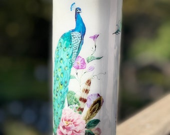 Peacock glitter kiekeboe epoxy 20oz tumbler cup kleurrijke bloemen veren * cadeau voor haar moeder oma leraar dochter