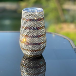 Rhinestone jewels bling stemless wine glass tumbler cup gift gifts for her mom grandma teacher