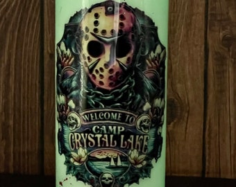 Vaso de epoxi de Halloween con salpicaduras de sangre que brilla en la oscuridad de la película de terror Jason