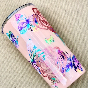 Butterfly glitter peekaboo tumbler cup* dusty rose, rose gold purples blues pink gift for her mom daughter grandmother