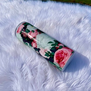Floral glitter epoxy tumbler cup roses gift for her mom grandma daughter teacher