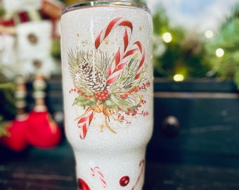 Christmas candy cane merry Christmas glitter epoxied tumbler cup gift gifts for her holiday