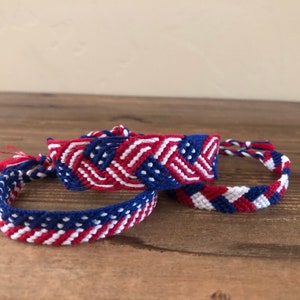 American Flag Patriotic Woven Friendship Bracelets, Independence Day, Red/White/Blue, Adjustable, Set of 2
