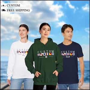 Custom Nautical Flag Hoodie, Boating Hoodie, Ocean Lover Gift, Unisex Cotton Hoodie, Sea Captain Top, Coastal Clothing