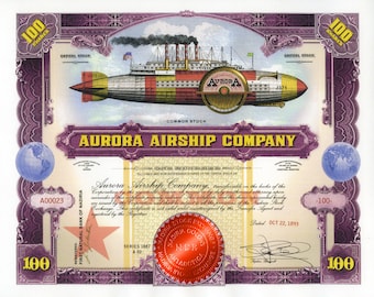 Steampunk Art - Zeppelin Stock Certificate - Steampunk Wall Art - Steampunk Decor