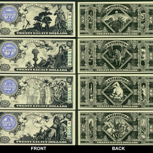 Fantasy currency - Antarctica Dream-Dollars 28 Dollar Mint Set - Currency Art, Money Art - Steampunk Money