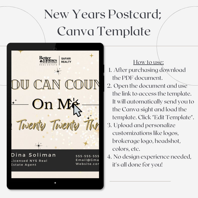 Real Estate New Years Postcard TEMPLATE, Modern Real Estate Post Card