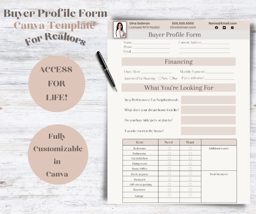 Real Estate Agent Template Buyer Profile Form Template Canva Template ...
