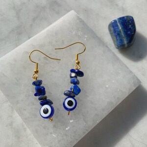 Natural Gemstone Earrings, Evil Eye Earrings, Healing Gemstone Jewelry