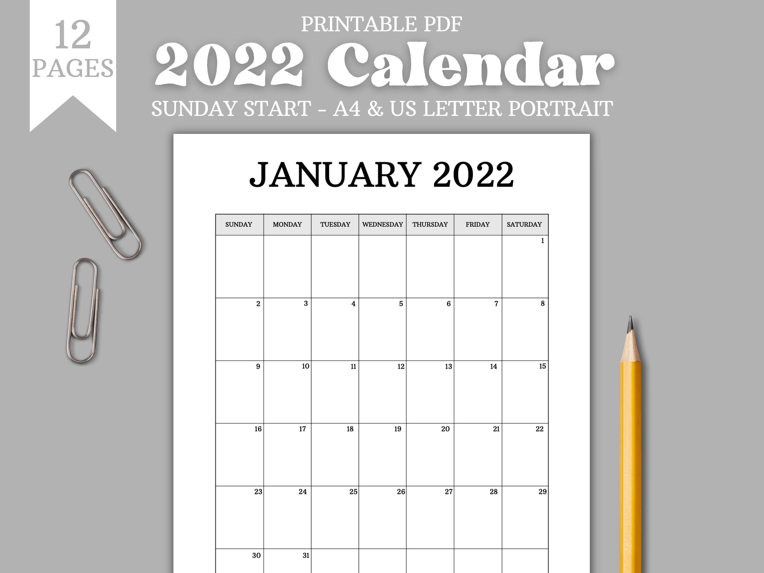 2022 monthly calendar portrait printable calendar template etsy
