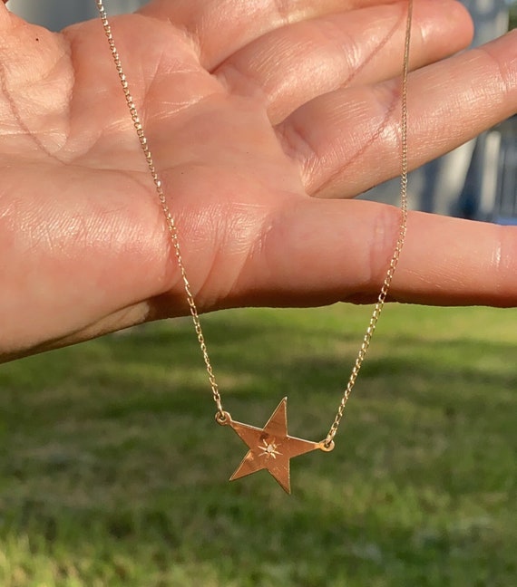14k Gold Star Pendant with diamond Etsy