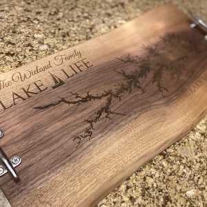 Walnut Board, ANY lake, Lake House Decor;  Custom Cheese Board, Wedding Gift, Realtor Gift, Lake House Gift, New Home Gift, Custom Lake Gift