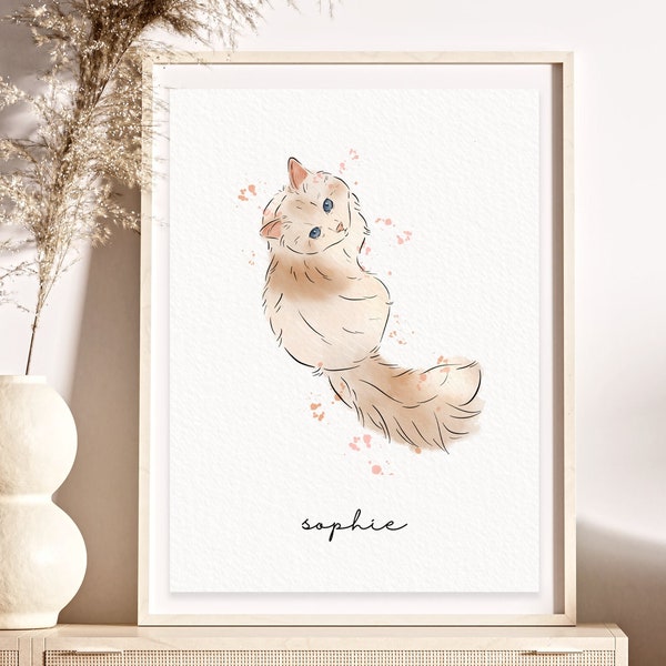 Retrato de mascota personalizado en acuarela, retrato de gato, retrato de perro a partir de fotos, pintura de mascotas, pintura personalizada, ilustración de mascotas, arte personalizado