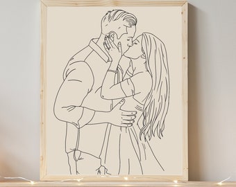 Custom Line Drawing Couple, Custom Portrait, Couple Line Art, Family Portrait, Personalized Gift for Family, Friends, Sketches From Photo