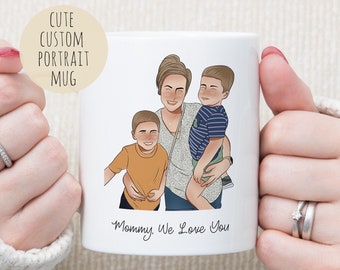 Custom Portrait Mug, Mom Coffee Cups, Personalized Couple Portrait Mug, Birthday Gift For Her, Unique Christmas Gift, Personalized Mug Gifts