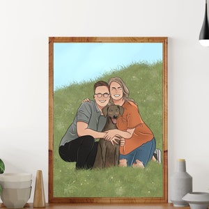 Custom Family Portrait, Custom Portrait With Pets, Digital Family Illustration, Family Drawing, Anniversary Gift, Valentines Portrait Gift