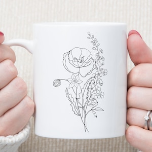 Custom Birth Flowers Mug, Personalized Birth Month Flower Bouquet, Family Flower Mugs, Personalized Gifts, Botanical Camping Mug Ceramic Mug
