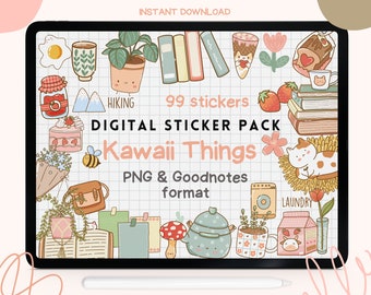 Kawaii Things Digital Stickers, Cute Goodnotes Stickers, Digital Sticker Bundle for GoodNotes, Widgets for Digital Planners, Ipad Stickers