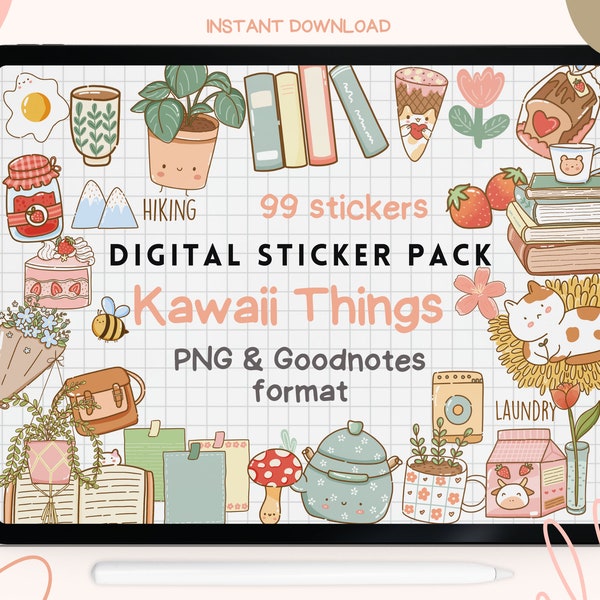 Kawaii Things Digital Stickers, Cute Goodnotes Stickers, Digital Sticker Bundle for GoodNotes, Widgets for Digital Planners, Ipad Stickers