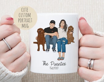 Custom Family Portrait Mug With Pet, Personalized Couple Portrait Mug, Birthday Gift For Her, Unique Christmas Gift, Personalized Mug Gifts